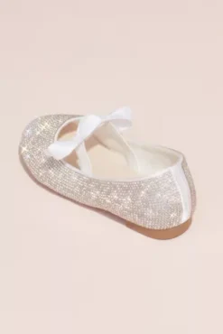 Girls Crystal Ballet Flats With Ribbon Bow