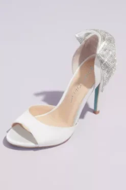 Satin Peep Toe Stiletto Pumps With Sequin Bow