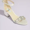 Crystal Strap Satin Block Heel Sandals