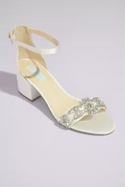 Crystal Strap Satin Block Heel Sandals