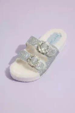 Shearling Jeweled Slide Sandals
