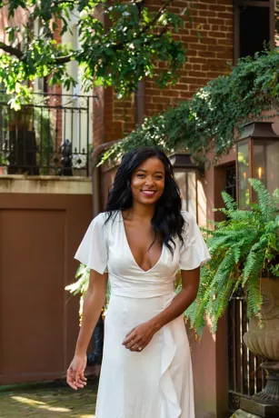 Flutter Sleeve Stretch Satin Dress With Ruffle Hem - Image 7