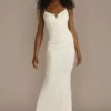 Ruched V-Neck Spaghetti Strap Sheath Wedding Dress
