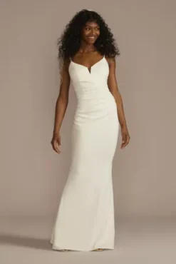 Ruched V-Neck Spaghetti Strap Sheath Wedding Dress