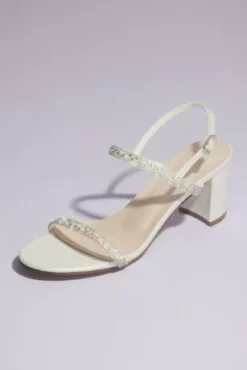 Two Strap Pearl And Crystal Block Heel Sandals