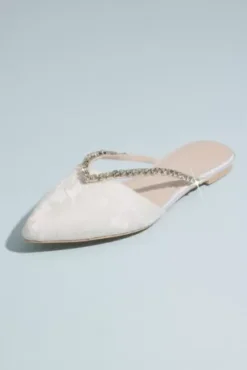 Lace Flat Mules With Crystal V Detail