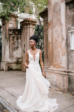 Geometric Sequin Illusion Plunge Wedding Dress - Image 7