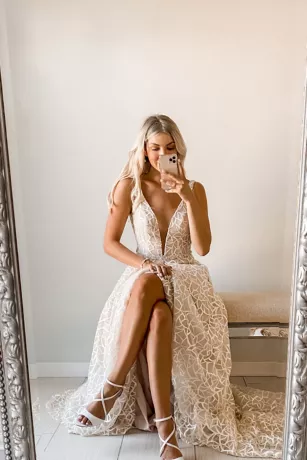 Geometric Sequin Illusion Plunge Wedding Dress - Image 9