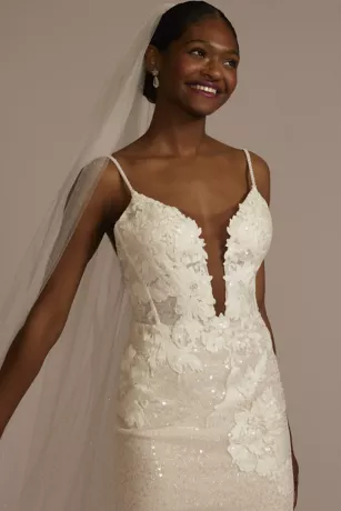 Sequin Applique Wedding Dress With Removable Train - Image 5