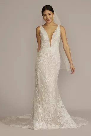 Lattice Beaded Applique Sheath Wedding Dress