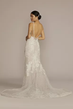 Lattice Beaded Applique Sheath Wedding Dress - Image 2