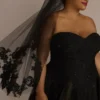 Lace-Trimmed Black Tulle Mid-Length Veil