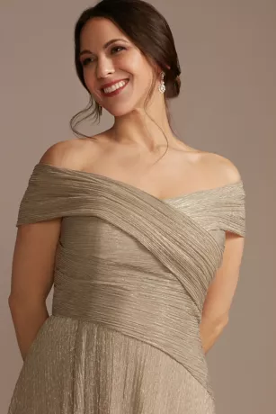 Pleated Metallic Off-the-Shoulder Dress - Image 3