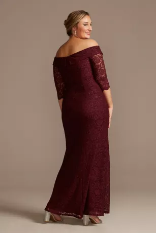 Off-the-Shoulder V-Neck Ruched Lace Gown - Image 2