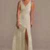 Metallic A-Line Tank Gown With Slit Skirt