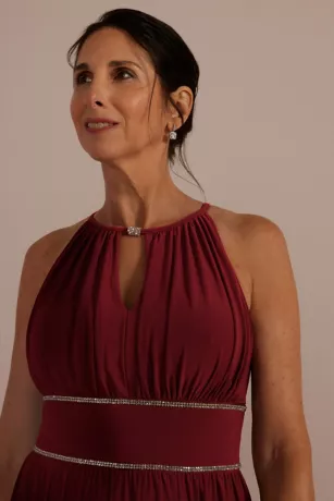 Halter Jersey Knit Gown With Rhinestone Waist - Image 3