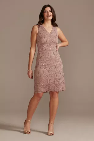 Glitter Lace Short V-Neck Sheath Dress And Jacket - Image 3