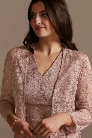 Glitter Lace Short V-Neck Sheath Dress And Jacket - Image 5