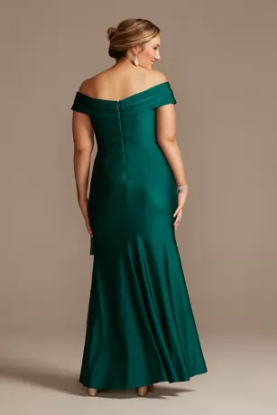 Off-the-Shoulder Stretch Satin Gown With Ruffle - Image 2