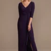 Three-Quarter Sleeve Wrap Front Sheath Gown