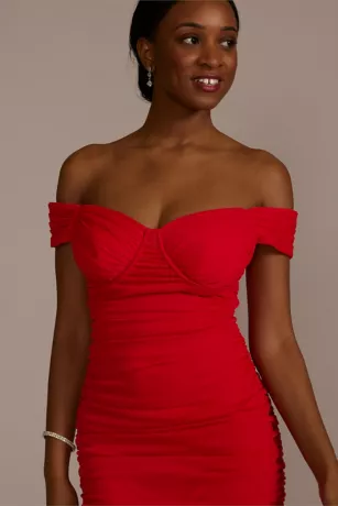 Off-the-Shoulder Mesh Mini Sheath Dress - Image 3