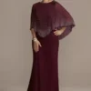 Jersey Cape Gown With Sparkle Embellishment