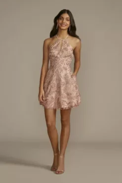 Glitter Patterned Mini A-Line Damas Dress
