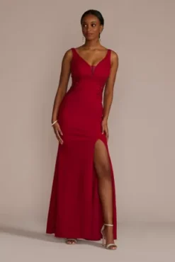 Crepe Sheath Gown With Side Illusion And Slit