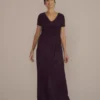 Cap Sleeve Glitter Knit Gown With Slit