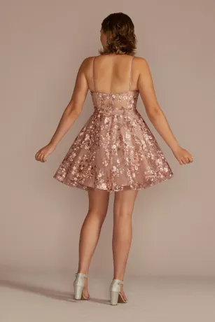 Floral Embroidered Illusion Corset Short A-Line - Image 2