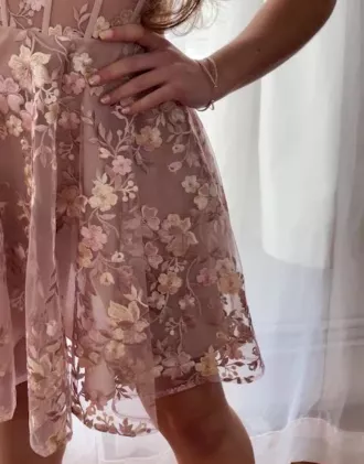 Floral Embroidered Illusion Corset Short A-Line - Image 4