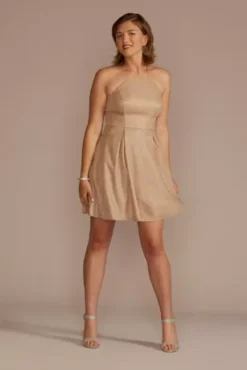 Glitter High-Neck Short A-Line Dress