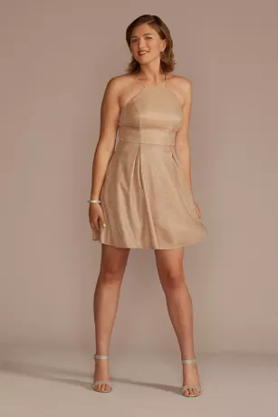 Glitter High-Neck Short A-Line Dress