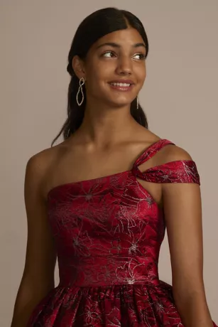 One-Shoulder Floral Brocade Damas Dress - Image 3