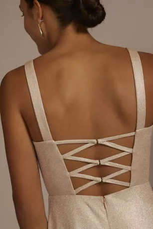 Square Neck Stretch Satin Metallic Tank Dress - Image 3