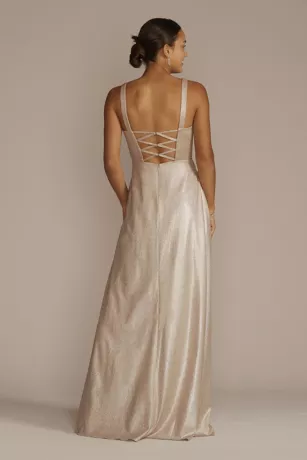 Square Neck Stretch Satin Metallic Tank Dress - Image 2