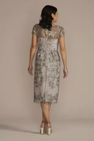 Scalloped Cap Sleeve Sequin Embroidered Sheath - Image 2