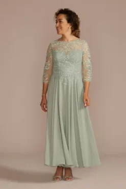 Three-Quarter Illusion Embroidered Lace A-Line