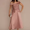 Off-the-Shoulder Embroidered Satin A-Line Dress