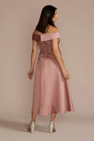 Off-the-Shoulder Embroidered Satin A-Line Dress - Image 2