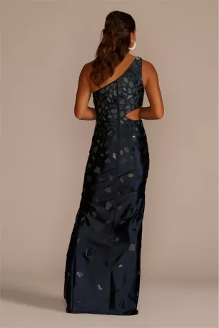 One Shoulder Cut Glass Stretch Satin Sheath - Image 2