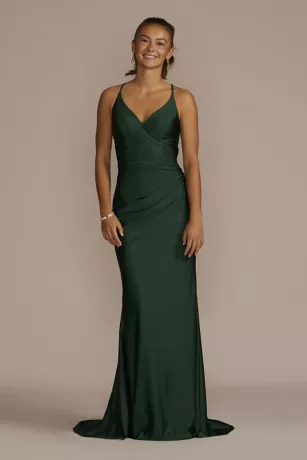 Stretch Satin V-Neck Mermaid Dress With Train
