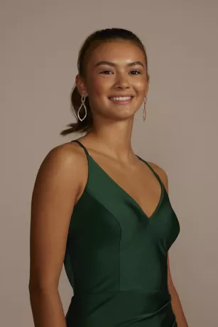 Stretch Satin V-Neck Mermaid Dress With Train - Image 3