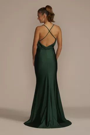 Stretch Satin V-Neck Mermaid Dress With Train - Image 2
