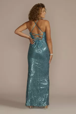 Sequin Sheath With 3D Floral Applique - Image 2