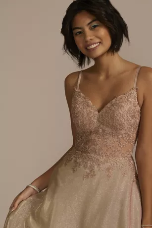 Iridescent Ball Gown With Illusion Lace Applique - Image 3