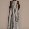 High Neck Metallic Jacquard Ball Gown