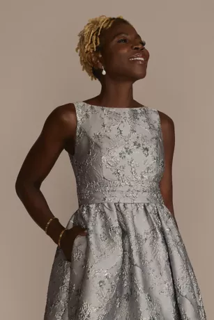 High Neck Metallic Jacquard Ball Gown - Image 3