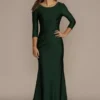 Long Stretch Satin Three-Quarter Sleeve Sheath