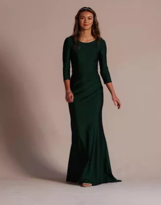 Long Stretch Satin Three-Quarter Sleeve Sheath - Image 4